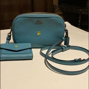 Coach x Peanuts teal blue wallet Woodstock Snoopy